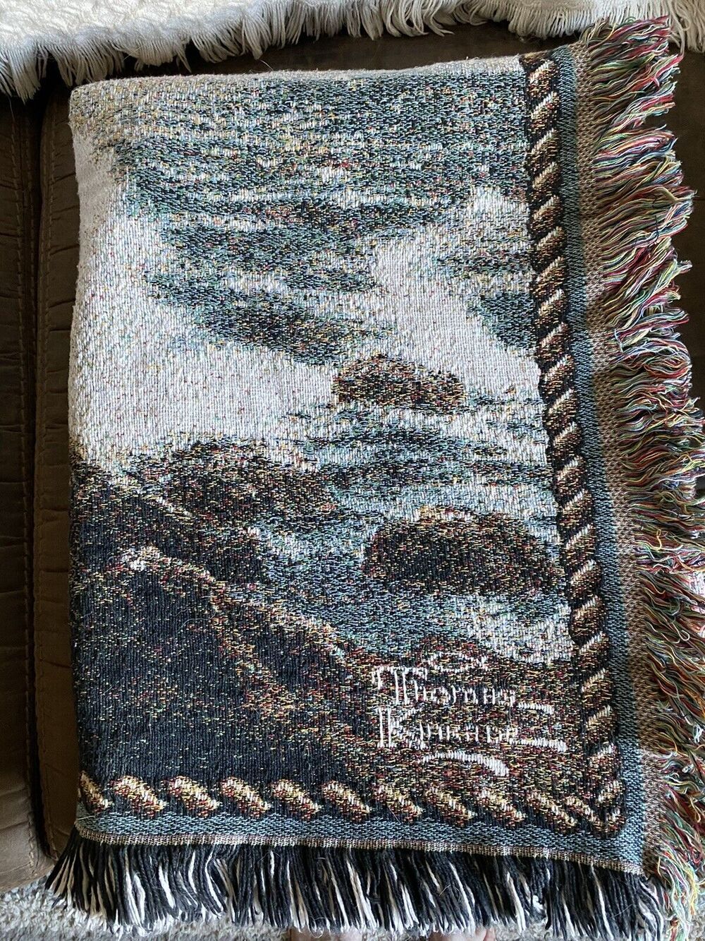 Thomas Kincade Woven Tapestry USA Lighthouse Scene Heavyweight 65 X 44